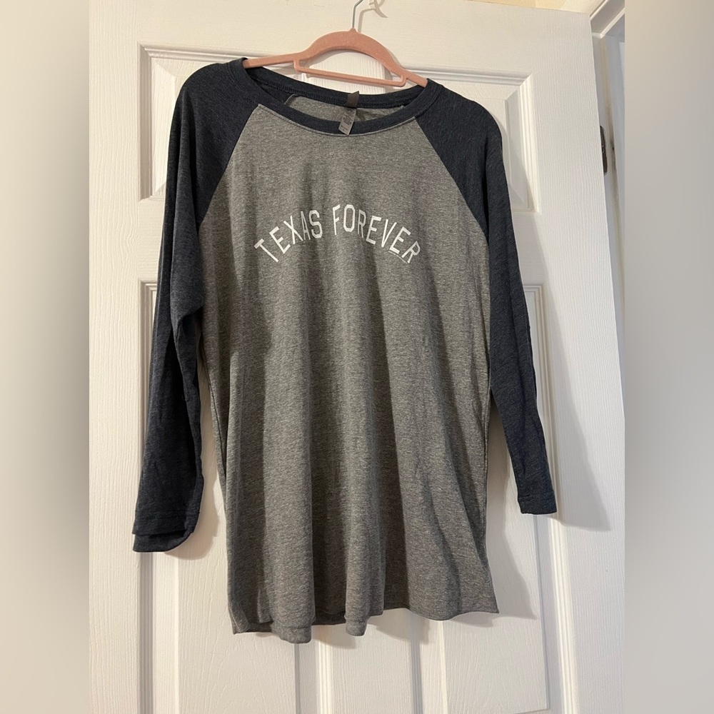 Next Level Apparel Gray and Blue Long Sleeve Tee "Texas Forever"